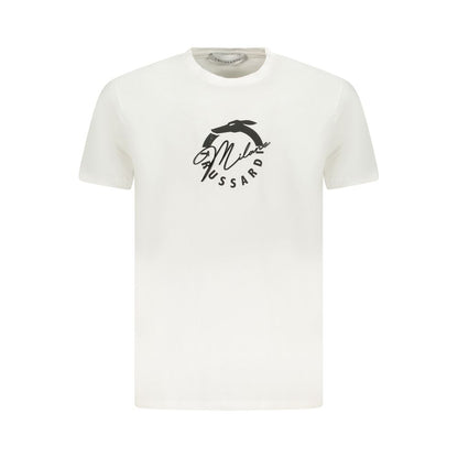 Trussardi White Cotton Men T-Shirt with logo print, stylish casual wear made in BD.