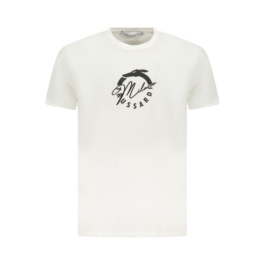Trussardi White Cotton Men T-Shirt with logo and print design, made from premium soft cotton for an effortlessly sophisticated look.