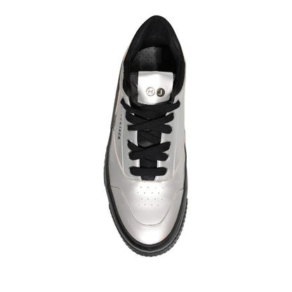 HIDE & JACK Metallic Silver Low Top Lace Up Sneakers Shoes