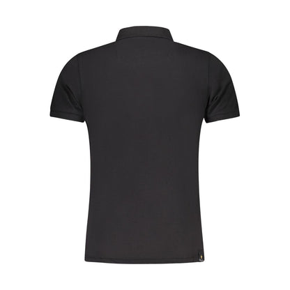Accademia Militare Black Cotton Polo Shirt with short sleeves, eagle graphic, and three-button front design.