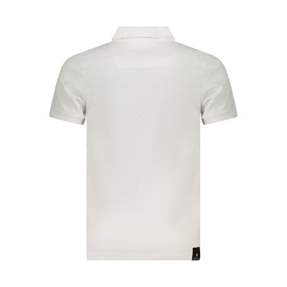 Back view of Accademia Militare White Cotton Polo Shirt with short sleeves, eagle ball print, and logo