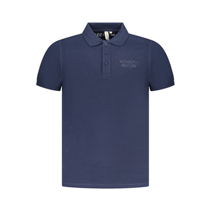 Accademia Militare Blue Cotton Polo Shirt with short sleeves, 3 buttons, and logo print.