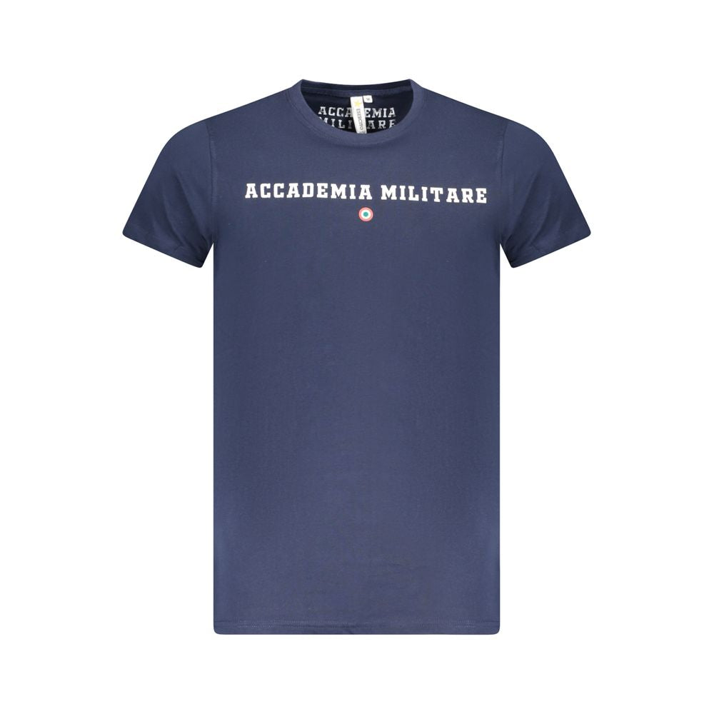 Accademia Militare Blue Cotton T-Shirt, short sleeve crew neck with logo print.