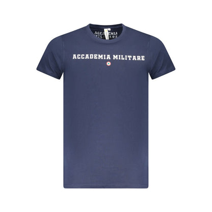 Accademia Militare Blue Cotton T-Shirt, short sleeve crew neck with logo print.