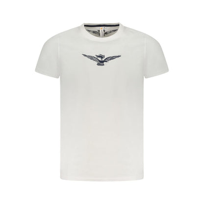 Accademia Militare White Cotton T-Shirt with Big Eagle Print, Short Sleeve, Crew Neck, Logo