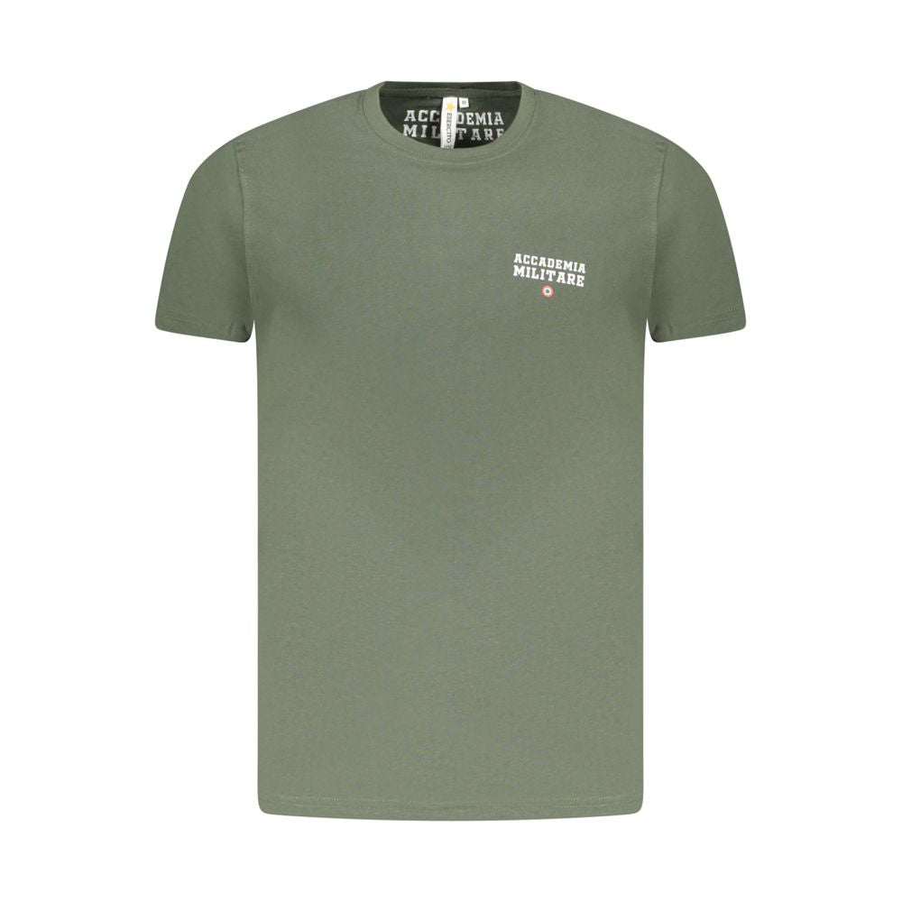 Accademia Militare Green Cotton T-Shirt, short sleeve, crew neck, with small academy print and logo.