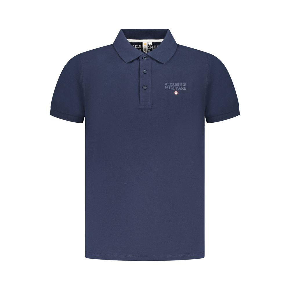 Accademia Militare Blue Cotton Polo Shirt with short sleeves, tricolore design, 3 buttons, logo print
