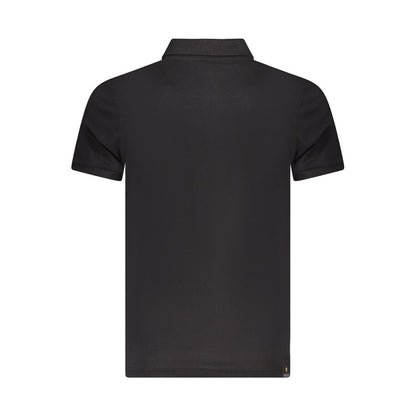 Back view of Accademia Militare Black Cotton Polo Shirt featuring short sleeves, three buttons, and logo print.