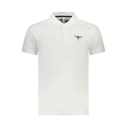 Accademia Militare White Cotton Polo Shirt with eagle logo, short sleeves, and three-button placket.