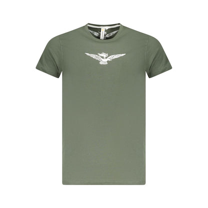 Accademia Militare Green Cotton T-Shirt with eagle print, crew neck, short sleeves, and logo design.