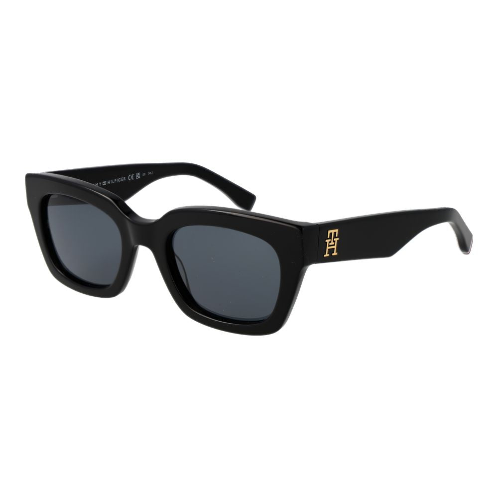 Tommy Hilfiger Black Women Sunglass, oval full-rim black acetate frame, grey plastic lenses, 51-22-140, 100% UVA & UVB protection.