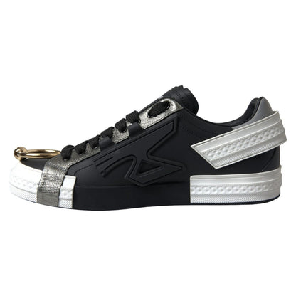 Dolce & Gabbana Black Leather Low Top Sneakers Portofino Shoes