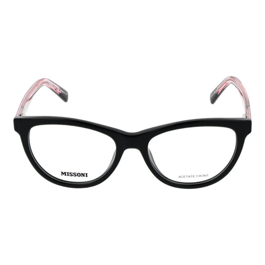 Missoni Black Women Glasses Frame in acetate, full-rim, round style with demo lenses and branded case included, size 53-17-145.
