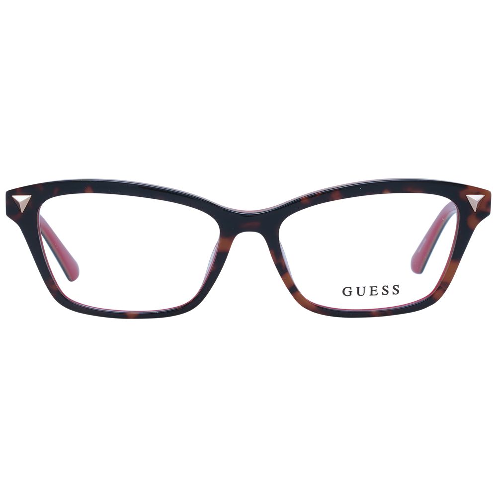 Guess Brown Women Glasses Frame in full-rim style with metal and plastic construction, size 52-15-140, includes branded case.