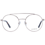 Guess Gold Women Glasses Frame in metal full-rim aviator style, featuring demo lenses and branded case. Size 52-18-135.