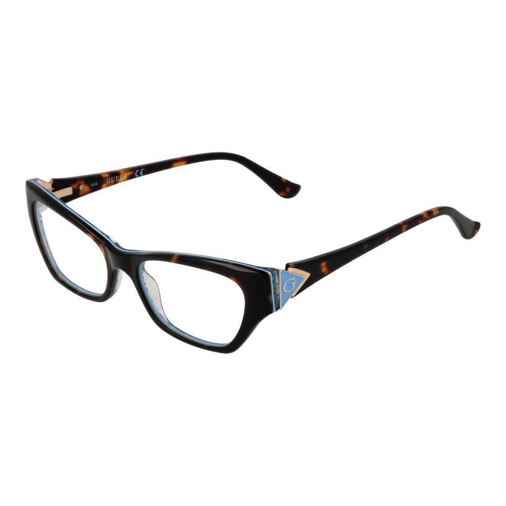 Guess Brown Women Glasses Frame, full-rim cat eye style with plastic demo lenses, brown color, 51-16-140 size, includes branded case.