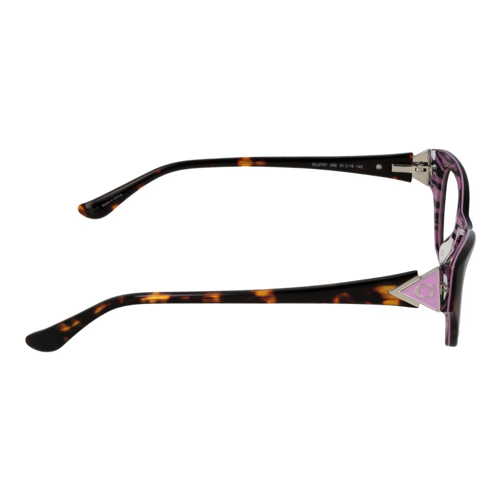 Side view of Guess Brown Women Glasses Frame, cat eye style with tortoiseshell pattern and full-rim plastic frame.