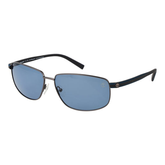 Timberland Gray Men Sunglass in gunmetal frame with full-rim design and polarized gray lenses, 100% UVA & UVB protection, rectangle shape