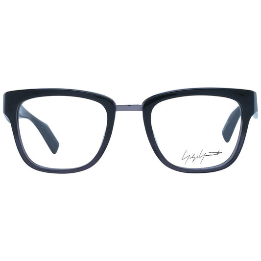 Yohji Yamamoto Gray Unisex Glasses Frame with square full-rim acetate frame and demo lenses, includes branded soft case.