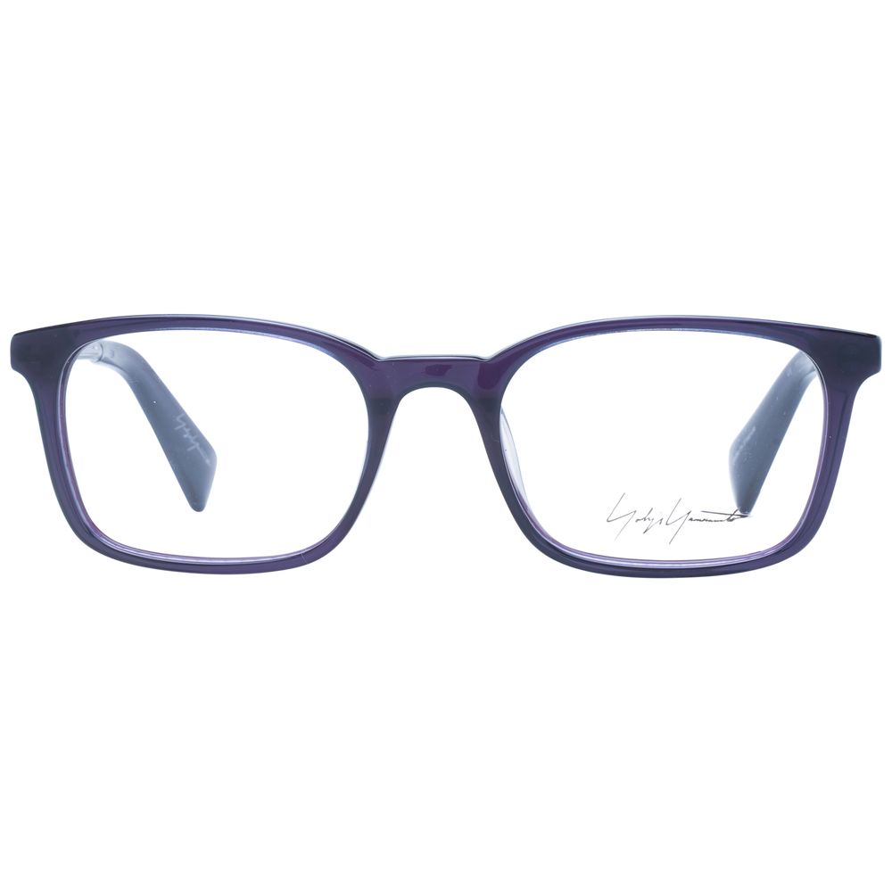 Yohji Yamamoto Purple Women Glasses Frame in full-rim acetate with rectangle style, size 51-19-140, includes branded soft case.