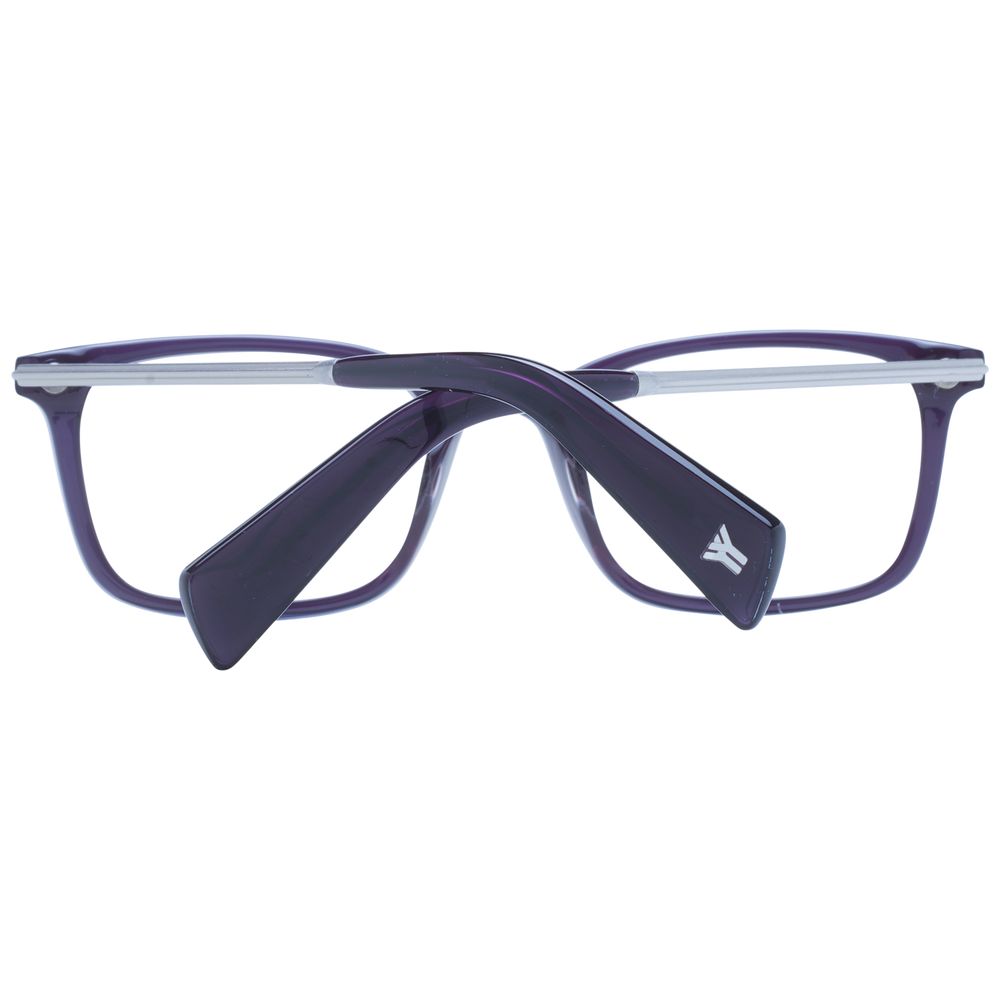 Yohji Yamamoto Purple Women Glasses Frame with full-rim acetate design and demo lenses, featuring a rectangle style with 140mm temples.