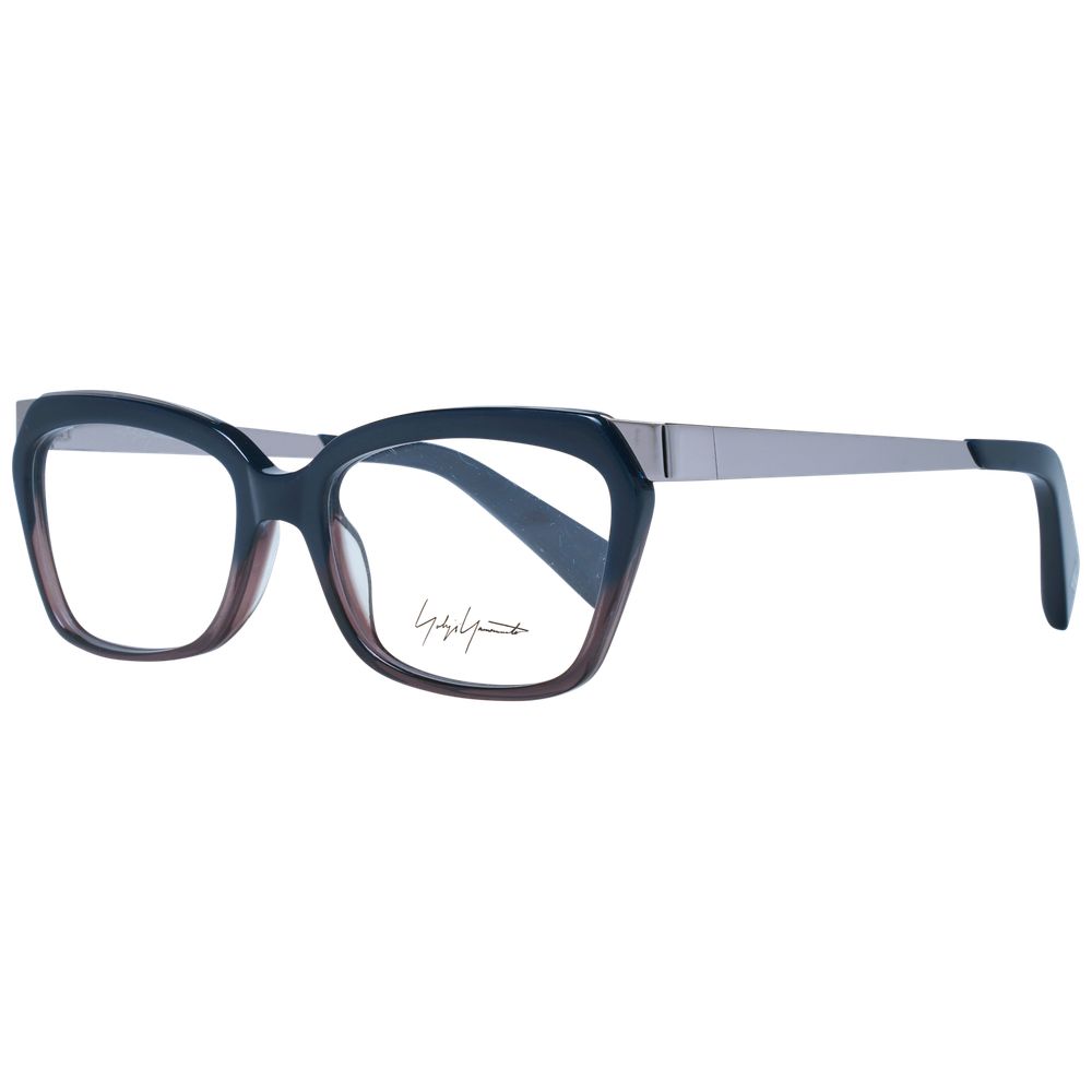 Yohji Yamamoto Blue Unisex Glasses Frame in blue acetate, full-rim rectangle style with branded soft case included.