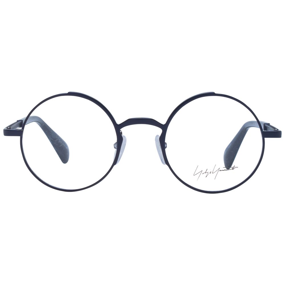 Yohji Yamamoto Blue Unisex Glasses Frame - Metal full-rim panto style with demo lenses, frame size 47-22-145, comes with branded soft case.