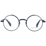 Yohji Yamamoto Blue Unisex Glasses Frame - Metal full-rim panto style with demo lenses, frame size 47-22-145, comes with branded soft case.