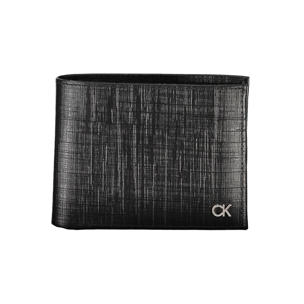 Calvin Klein Black Leather Wallet with RFID blocking, card spaces, and coin purse featuring logo and contrast details