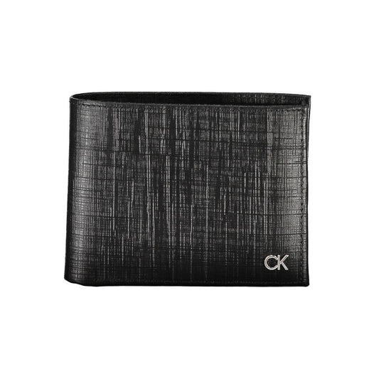 Calvin Klein Black Leather Wallet with RFID blocking, card spaces, and coin purse featuring logo and contrast details