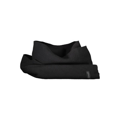 Calvin Klein Black Cotton Scarf, 30x192 cm with embroidery and logo, folded view.