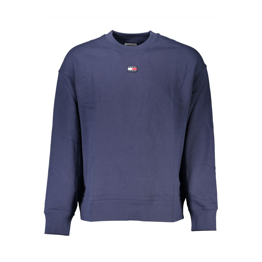 Tommy Hilfiger Blue Cotton Men Sweater with logo, crew neck, and long sleeves, highlighting comfort and elegant design.
