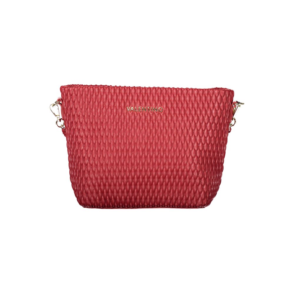Mario Valentino Red Polyethylene Handbag with adjustable strap and logo, featuring zip closure and protective feet.