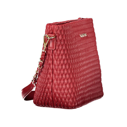 Alt Tag: Side view of the Mario Valentino Red Polyethylene Handbag with contrasting details, removable strap, and logo accent.