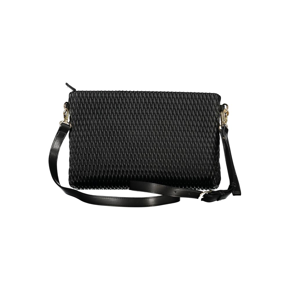 Mario Valentino Black Polyethylene Handbag with removable sleeve and adjustable strap, featuring internal pocket and zip closure.