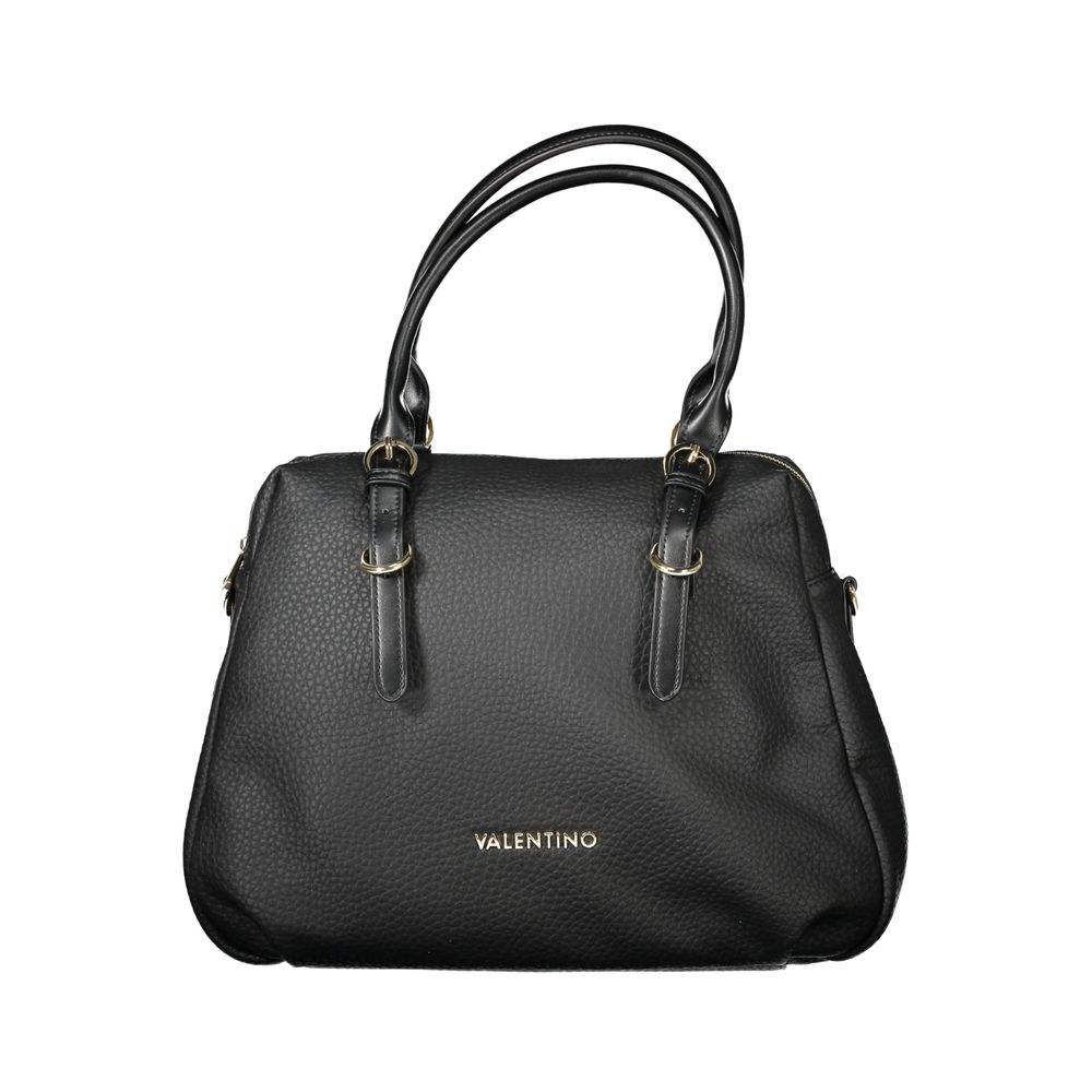 Mario Valentino Black Polyethylene Handbag with adjustable handles and strap, zip closure, and logo detail.