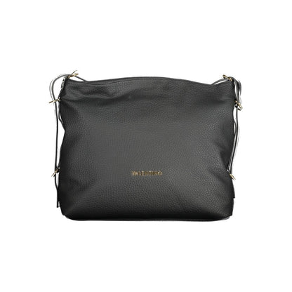 Mario Valentino Black Polyethylene Handbag with adjustable shoulder handle, zip closure, internal pockets, and logo detailing.