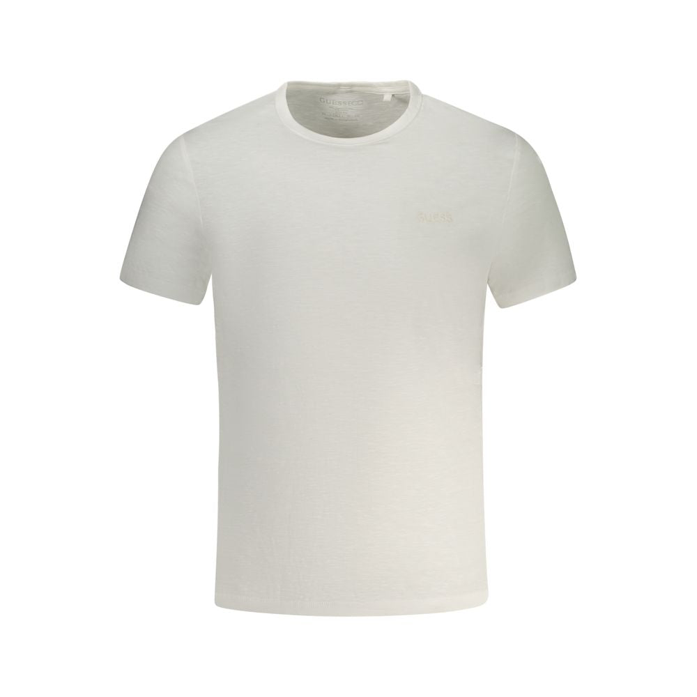 Guess Jeans White Cotton T-Shirt with short sleeves, slim fit, crew neck, and logo embroidery.
