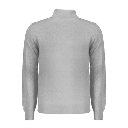 Norway 1963 Gray Polyester Sweater with long sleeves, turtleneck, and embroidered logo, showcasing rear view.
