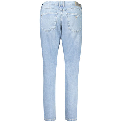Rear view of Guess Jeans Blue Cotton Women Jeans with classic 5-pocket detail and high-waisted fit, showcasing sustainable fashion.