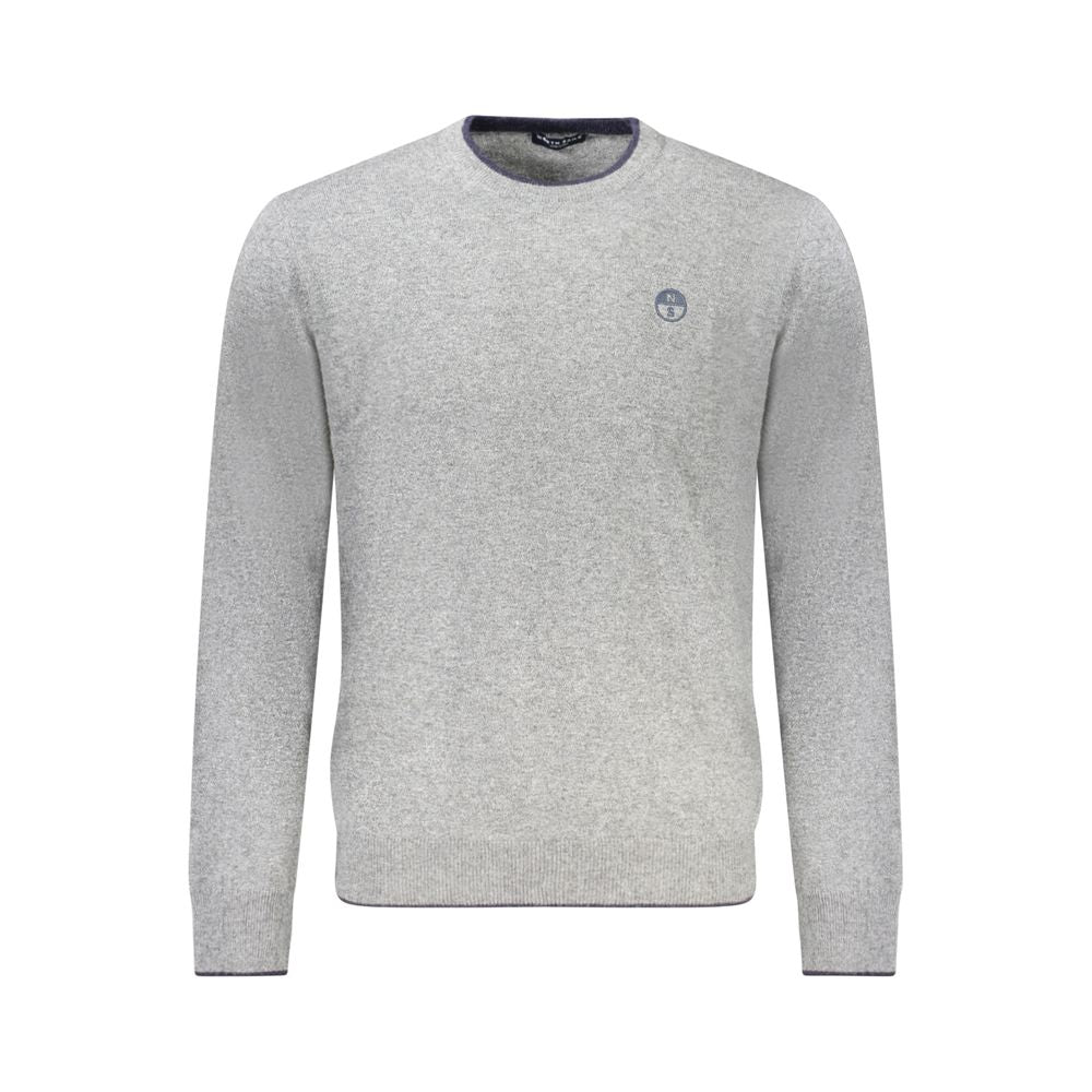 North Sails Gray Cashmere Sweater with crew neck, long sleeves, contrasting details, embroidery, and logo.