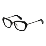 Yohji Yamamoto Black Women Glasses Frame with plastic full-rim rectangle design, size 51-19-140, includes branded soft case.