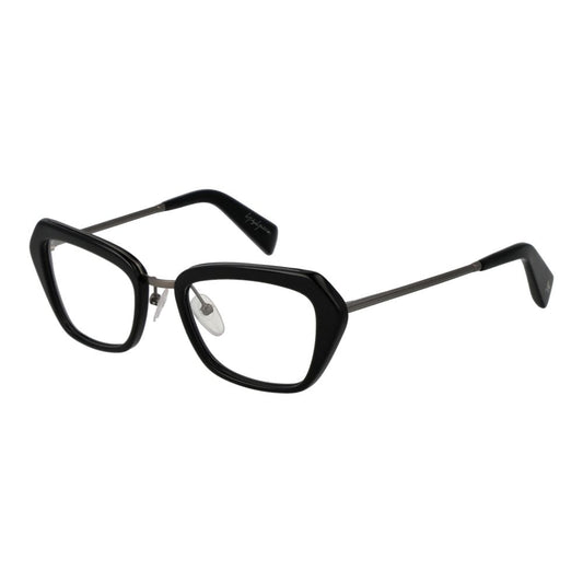 Yohji Yamamoto Black Women Glasses Frame with plastic full-rim rectangle design, size 51-19-140, includes branded soft case.