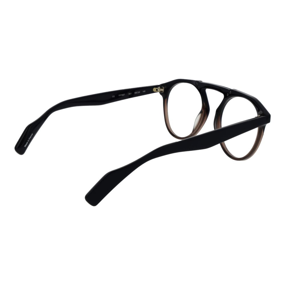 Yohji Yamamoto Black Men Glasses Frame plastic aviator style with full-rim black frame and demo lenses, includes branded soft case.