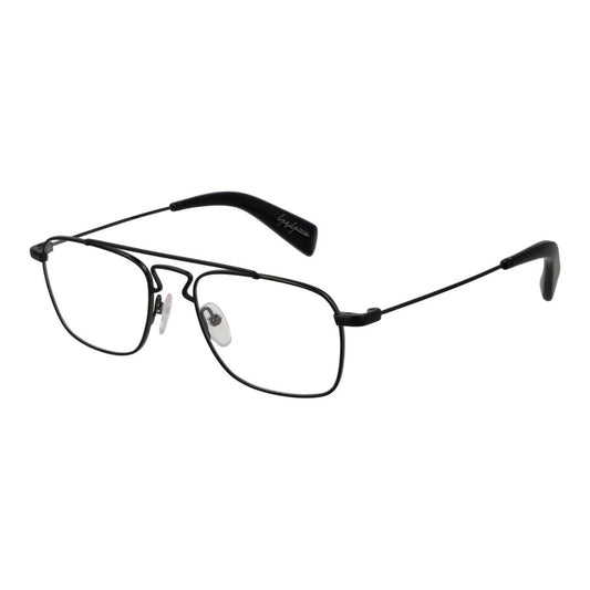 Yohji Yamamoto Black Men Glasses Frame in aviator style with black metal full-rim frame and plastic demo lenses.