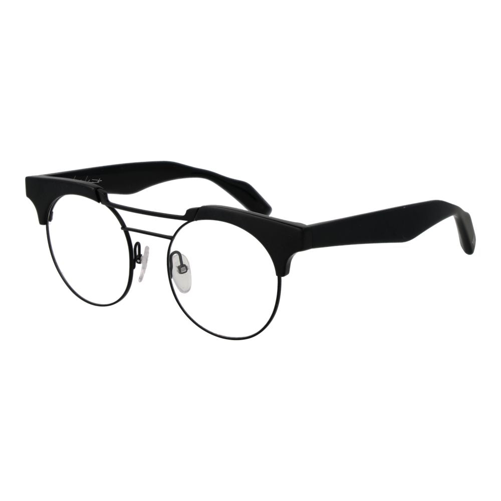Yohji Yamamoto Black Women Glasses Frame, round full-rim plastic design with demo lenses, size 49-19-148.