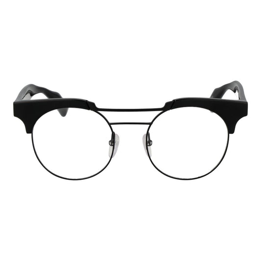 Yohji Yamamoto Black Women Glasses Frame, full-rim round black plastic frame with demo lenses.