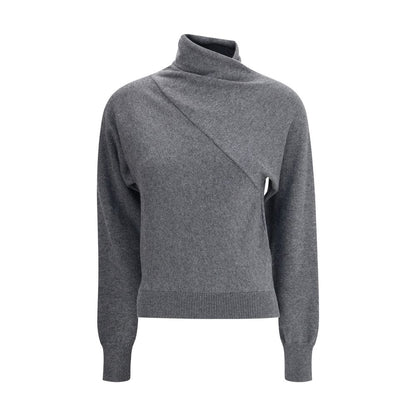 Tom Ford Gray Cashmere Turtleneck with ribbed hem and cuffs, featuring a draped high neck for a luxurious, elegant look.