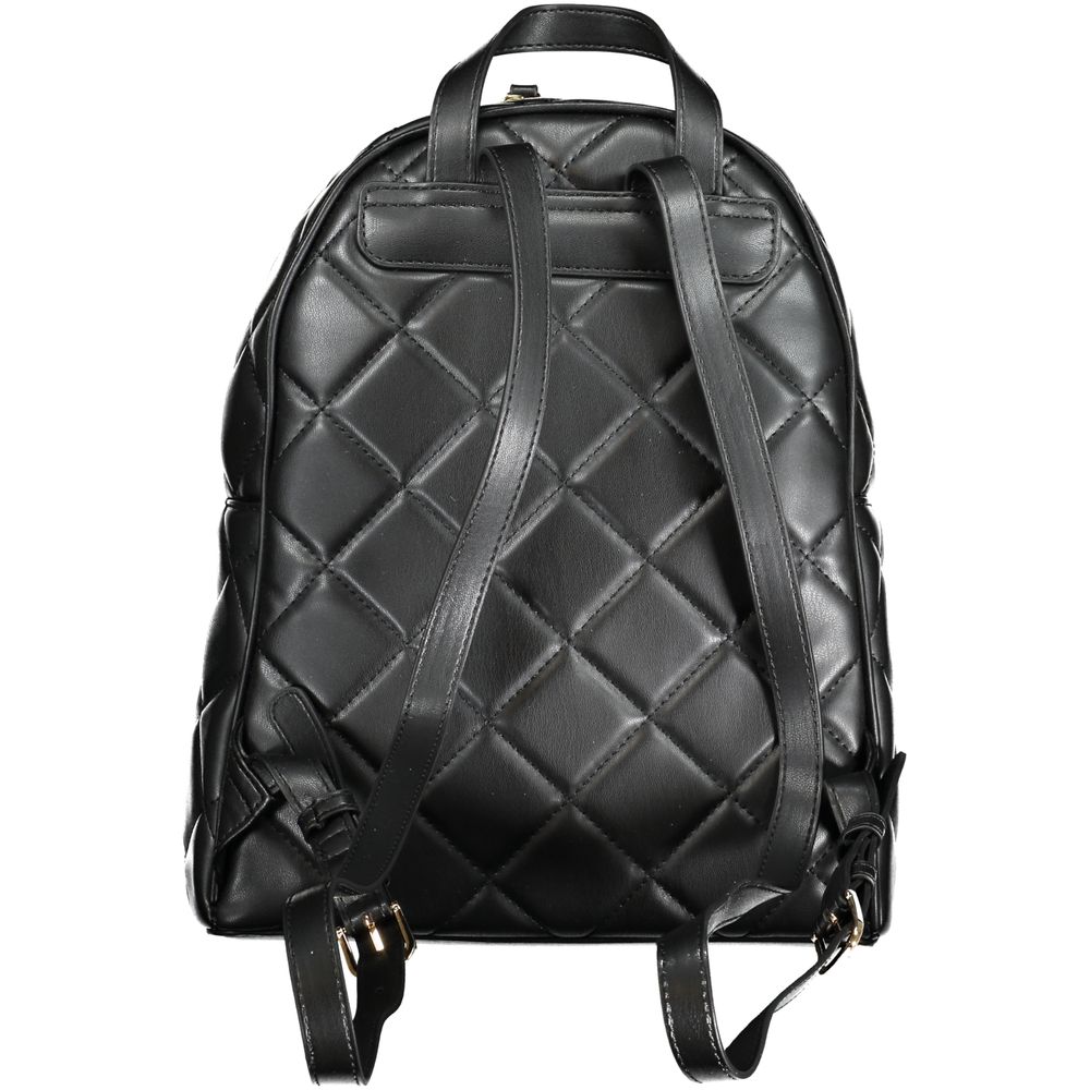 Back view of Mario Valentino Black Polyethylene Backpack with quilted design, adjustable straps, and contrasting details.
