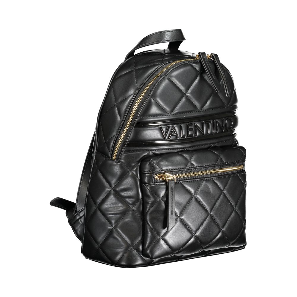 Mario Valentino Black Polyethylene Backpack with quilted design, adjustable straps, external pocket, and zip closure